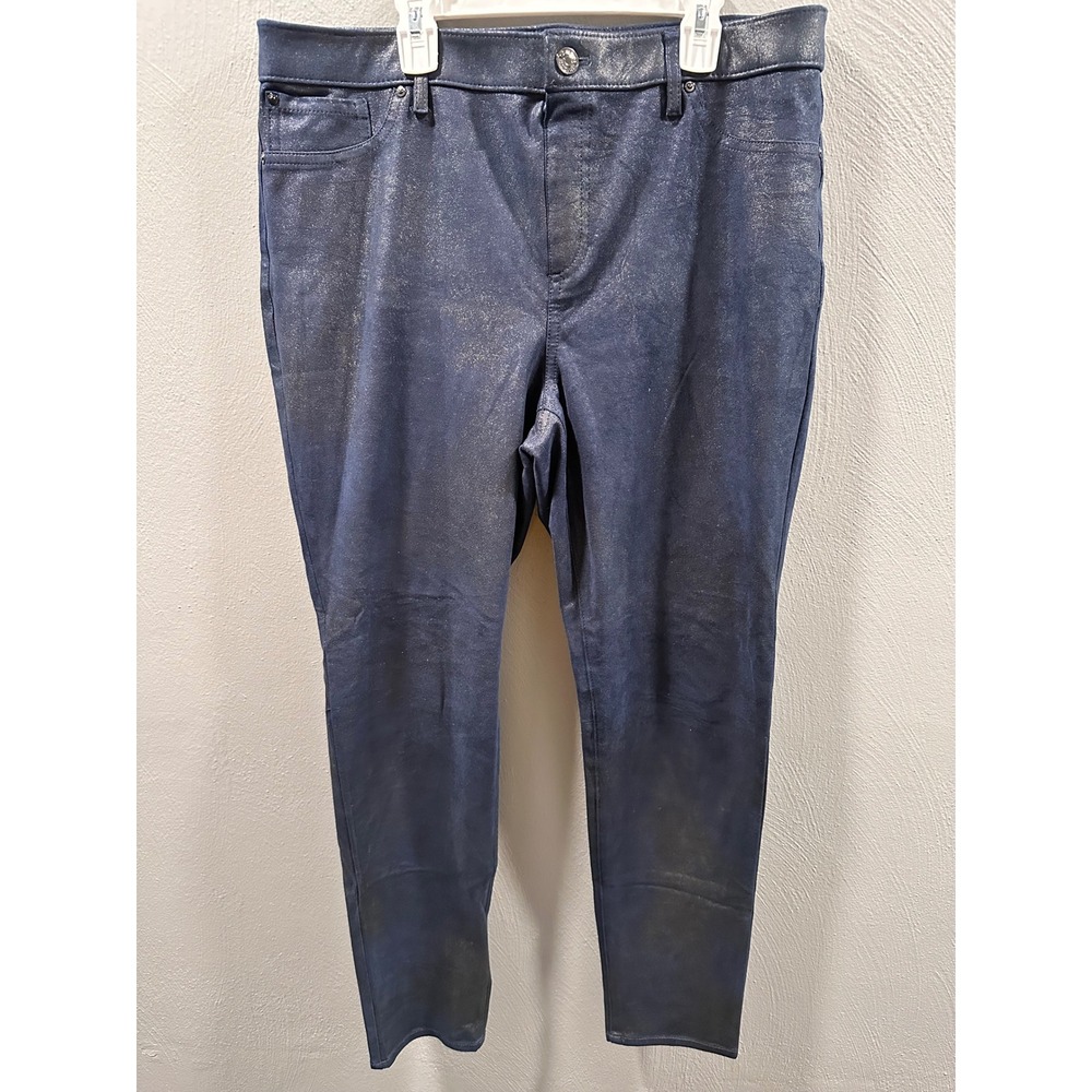 Chico's So Slimming Juliet Navy Blue Metallic Shimmer Skinny Pants Size 1.5 L